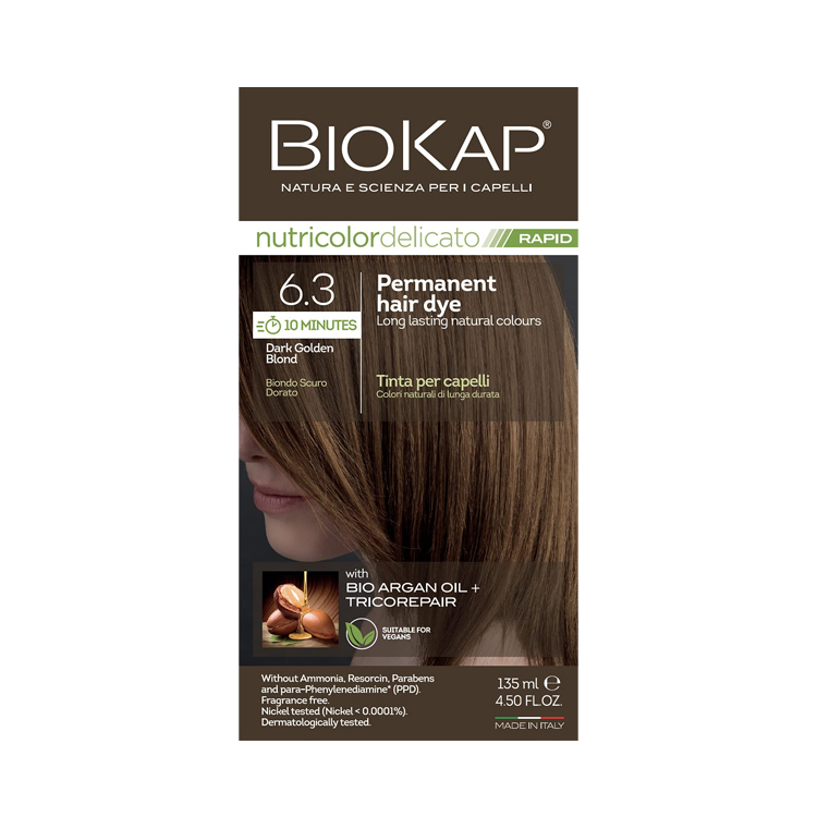 BioKap Nutricolor Delicato RAPID Dark Golden Blond 6.3 Permanent Hair Dye 135ml